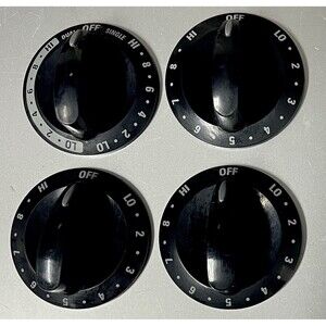 Whirlpool Range Oven Burner Switch Knob Black 3164424 or KIP 6U54 set of 4